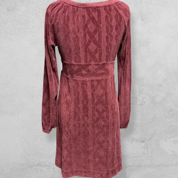Vintage Juicy Couture Y2k Babydoll Dress Velour M Maroon Red USA Cable - Picture 2 of 7